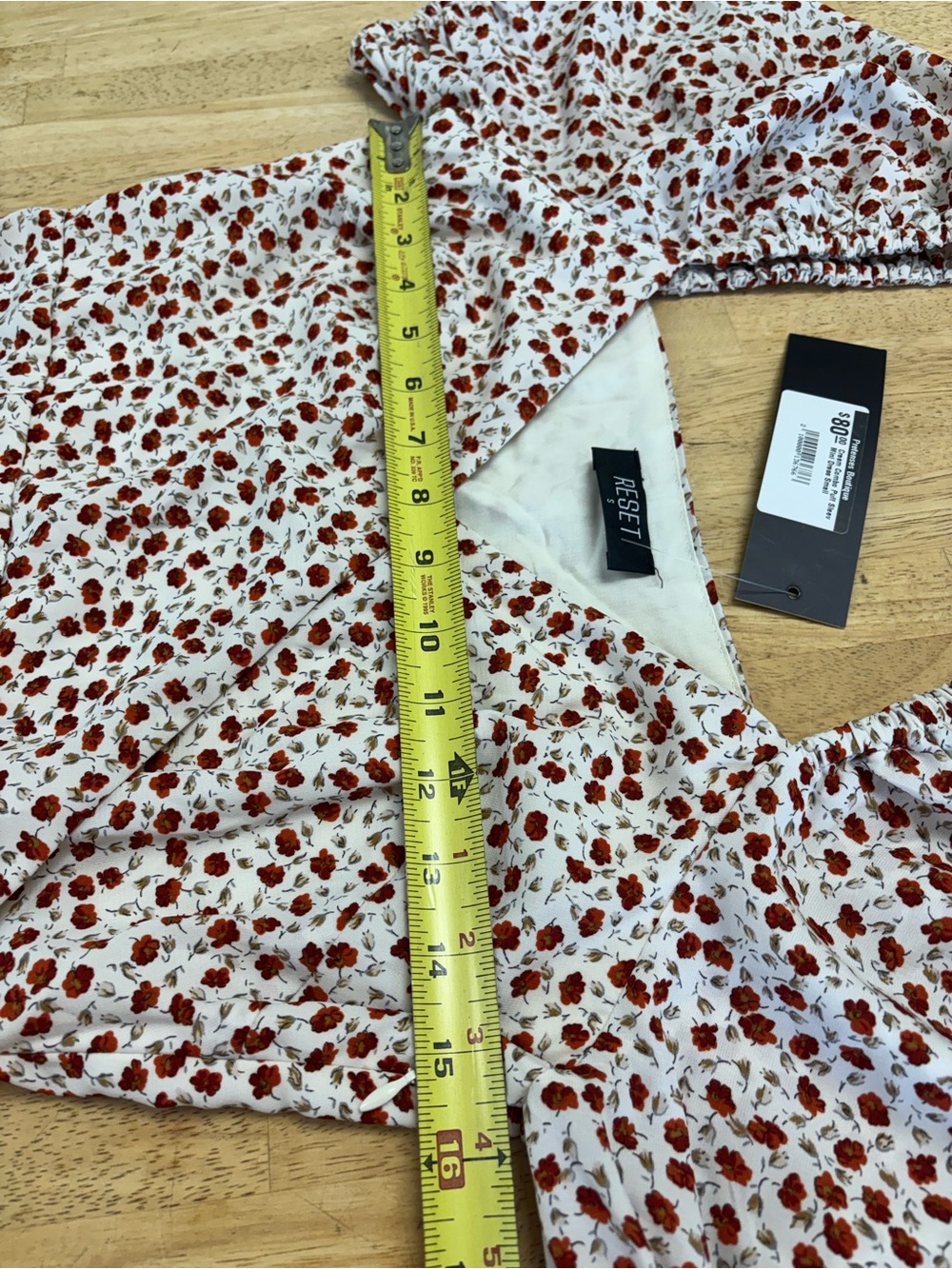 NWT Reset by Jane Red Floral Mini Dress w/Sweetheart Neckline & Puff Sleeves - Picture 4 of 6